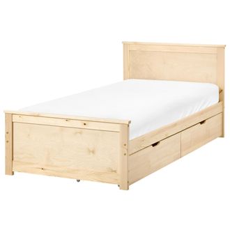 Beliani Cama Con 2 Cajones De Madera De Pino Mdf De Abedul Estilo Escandinavo 90 X 200 Cm Natural Dauphin