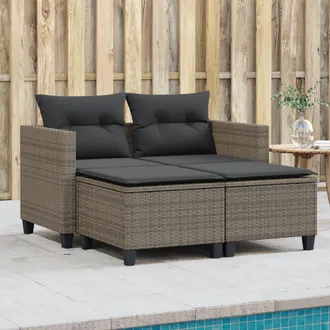 vidaXL Sof&aacute; De Jard&iacute;n 2 Plazas Con Toldo Y Taburetes Rat&aacute;n Pe Gris Vidaxl