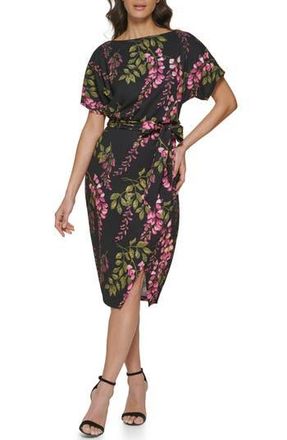 Kensie Boatneck Floral Print Dress in Black Multi at Nordstrom Rack, Size 4