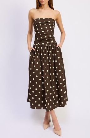 En Saison Lainey Dot Sleeveless Midi Dress in Brown Ivory at Nordstrom, Size Medium