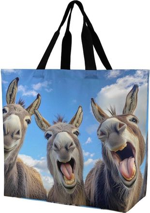 Generic Funny Three Donkeys Tote Bag Reusable Grocery Shopping Bags Large Travel One Shoulder Handbag for Picnic Work