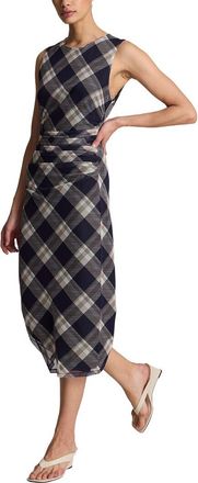 Kenneth Cole Printed Mesh Side Ruched Midi Dress