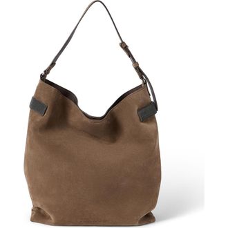 Brunello Cucinelli Suede Essence hobo bag in Bark at Nordstrom