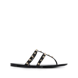 Valentino Garavani Flat Sandals, female, Black, Size: 7 US Rockstud Flat Rubber Sandals