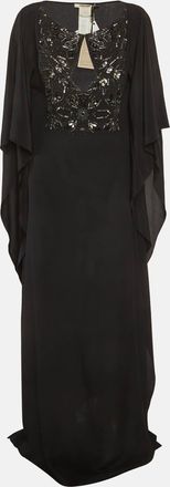 Roberto Cavalli Black Silk Embroidered Maxi Kaftan