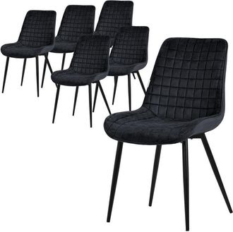 ML Design Set di 6 Sedie per Sala da Pranzo Nero Seduta in Velluto con Gambe in Metallo Nero Sedie da Cucina con Schienale Sedie da Soggiorno Imbottite per