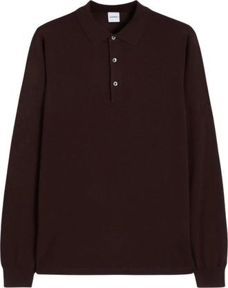 Aspesi Lange mouw Polo van Scheerwol - Heren - Ronde hals truien - Bruin - XL - Wol - Truien & Vesten