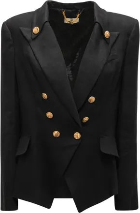 Elisabetta Franchi Blazers, female, Black, Size: XL Giacca Doppiopetto Wool-Linen Jacket Gi-162-52E2