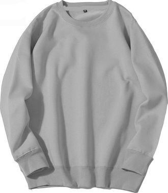 Generic Mens Jumpers Oversized Sweatshirts without Hood Solid Colour Crew Neck Pullover Long Sleeve Sweater Soft Sports Top Lightweight Sweat Shirts for Men A