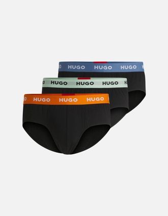 HUGO BOSS Mens 3-Pack Classic Logo Briefs, Black w/ orange/blue/mint - Size: 35/34/32