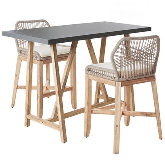 Beliani Conjunto De Balc&oacute;n Terraza Jard&iacute;n Mesa De Hormig&oacute;n Madera De Acacia Clara 2 Sillas Cojines Gris Beige Talamone