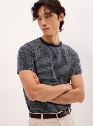 Lindbergh Mens Piqu&eacute; jacquard stripe T-shirt