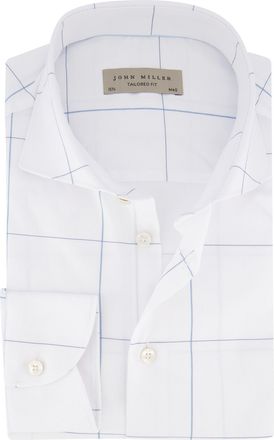John Miller overhemd wit geruit wide collar
