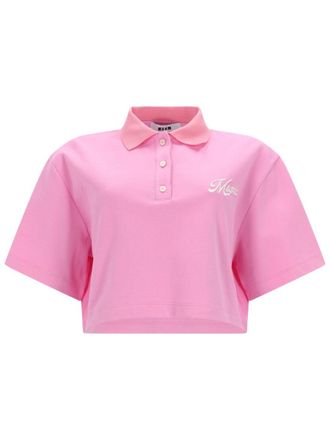 Msgm Cropped Boxy Embroidered Logo Polo Shirt