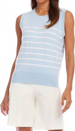 Karen Kane Stripe Sweater Tank Top In Blue With Off White