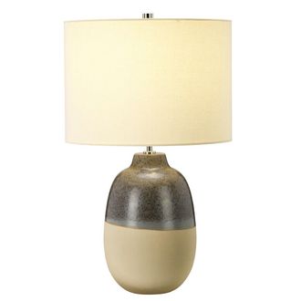 Loops Table Lamp Grey Brown Glaze Matt Beige Base Cream Faux Silk Shade LED E27 60W