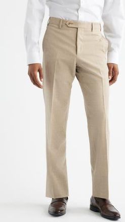 Zanella Devon Flat Front Plaid Wool Dress Pants in Khaki at Nordstrom Rack, Size 42