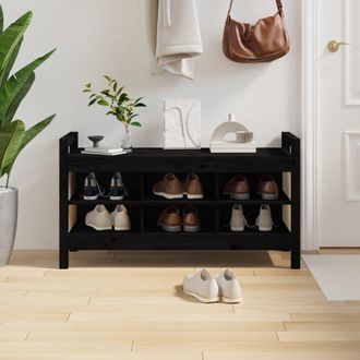 vidaXL Banco De Recibidor Madera Maciza De Pino Negro 110x40x60 Cm Vidaxl