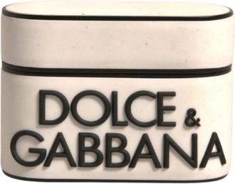 Dolce & Gabbana White Pvc Embossed Logo Plaque Holder Airpods Case Polycarbonate Tu Accessory