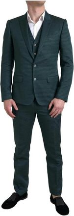 Dolce & Gabbana Groen Gestreept Slim Fit Pak - Heren - Business pakken - Groen - XS - Katoen - Kostuums