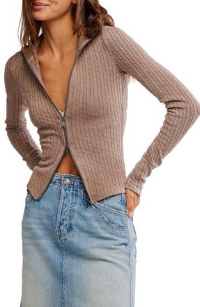 Free People Brunch GIrl Zip Cardigan in Dusted Cocoa at Nordstrom, Size X-Large