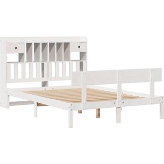 vidaXL Cama Con Estanter&iacute;a Sin Colch&oacute;n Madera Maciza Blanca 160x200 Cm Vidaxl