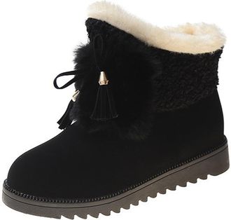 Generic Ladies Winter Boots Cosy Wide Width Snow Booties Solid Color Bow Thick Sole Cute Furry Plush Lined Comfy Warm Ankle Boots Casual Classic