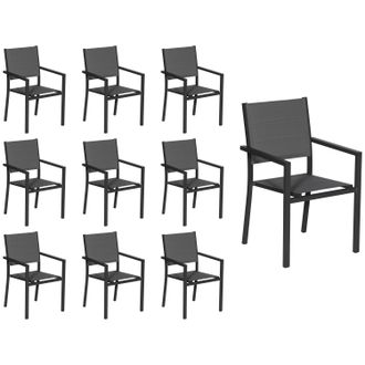 Happy Garden Happy Garden - Juego De 10 Sillas Tapizadas De Aluminio Antracita Textileno Gris