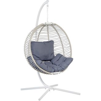 Beliani Beliani - Silla Colgante Con Soporte Blanco Gris Metal Coj&iacute;n Sala De Estar Exterior Arco