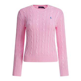 Polo Ralph Lauren Carmel Kabeltrui - Dames - Ronde hals truien - Roze - M - Katoen - Truien & Vesten