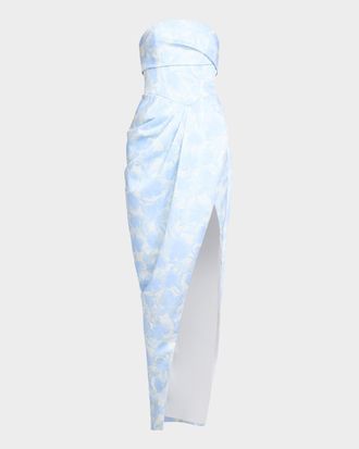 Bcbgmaxazria Strapless Pleated Floral-Print Gown