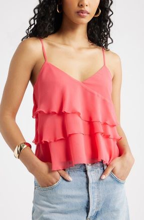 Open Edit Ruffle Tiered Camisole in Pink Paradise at Nordstrom, Size Xx-Small