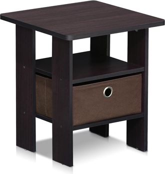 Furinno Andrey End Table Nightstand with Bin Drawer, Dark Walnut, 11157DWN