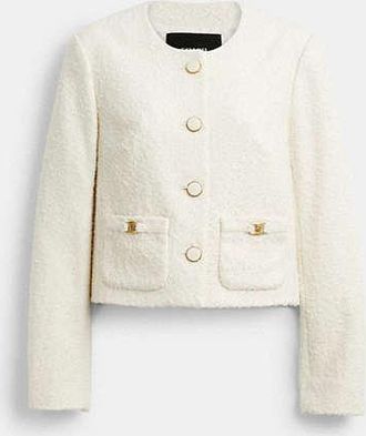 Coach Womens Heritage C Boucle Jacket in Beige, Size X-Small