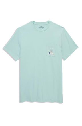 Vineyard Vines Santa Beach Send Beer Pocket Graphic T-Shirt in Mangrove Mint at Nordstrom, Size Xx-Large