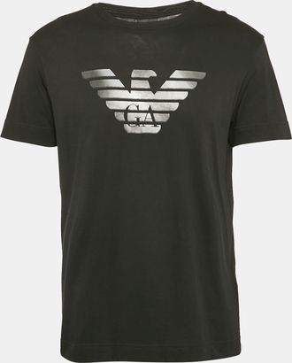 Emporio Armani Black Logo Print Cotton Crew Neck T-Shirt