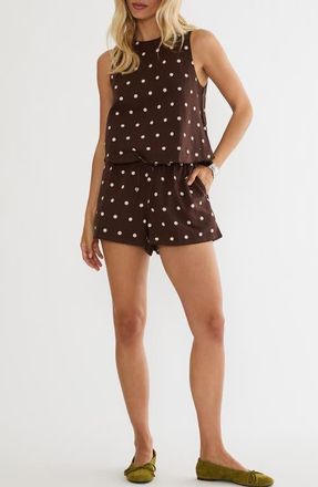 Beach Riot Dollie Polka Dot Sleeveless Cotton & Linen Cover-Up Top in Brown Polka Dot at Nordstrom, Size X-Large