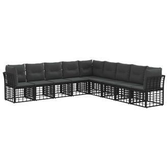 vidaXL Conjunto De Sof&aacute;s De Exterior Negro Poli&eacute;ster Vidaxl