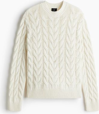 H&M Zopfpullover in Loose Fit - White