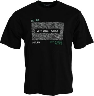 Dolce & Gabbana Mens Black With Love Always Crew Neck Top T-Shirt Cotton