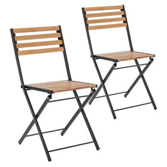 HOMN Pack 2 sillas de jard&iacute;n plegables amabar de madera y metal negro