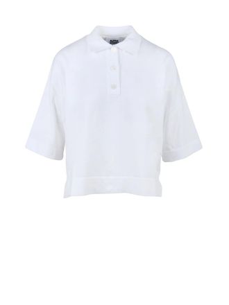 Alpha Studio White Cotton Knit Polo Shirt