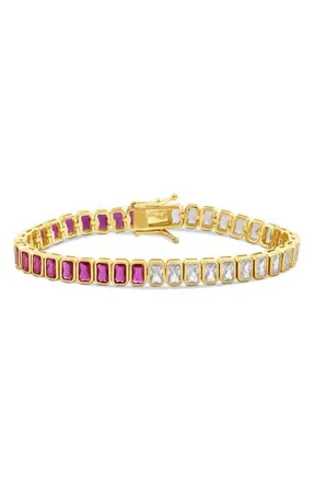 SHYMI Bezel Set Cubic Zirconia Tennis Bracelet in Gold/pinkn at Nordstrom