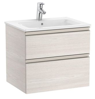 Roca Roca - Pack Unik Mueble Base De Dos Cajones + Lavabo Central The Gap Color: Fresno N&oacute;rdico - Medidas: 605x460x537 Mm