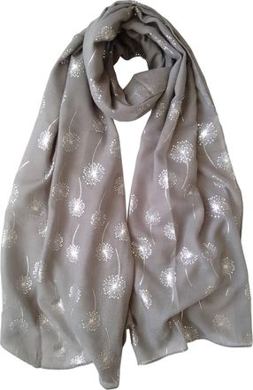 GlamLondon Dandelion Scarf Glitter Dandelions Flower Print Fashion Ladies Womens Classy Party Wrap (Grey Dark)