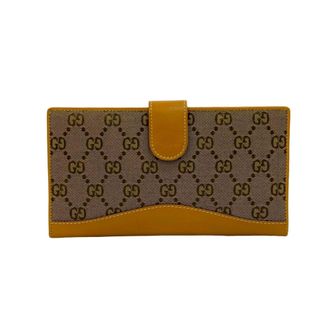 Gucci Beige Canvas Leather Long Wallet (Bi-Fold) (Pre-Owned)