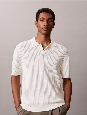 Calvin Klein Mens Ribbed Sweater Polo Shirt - White/Natural - 2XL