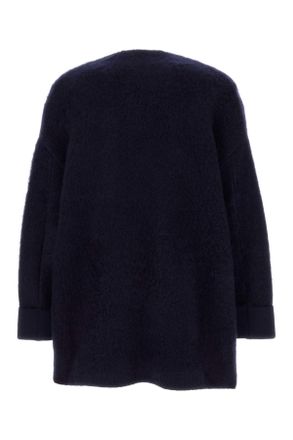 Bottega Veneta Mens Navy Blue Stretch Wool Blend Cardigan Maglieria