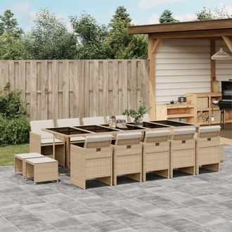 vidaXL Set Comedor De Jard&iacute;n Con Cojines 15 Pzas Rat&aacute;n Sint&eacute;tico Beige Vidaxl