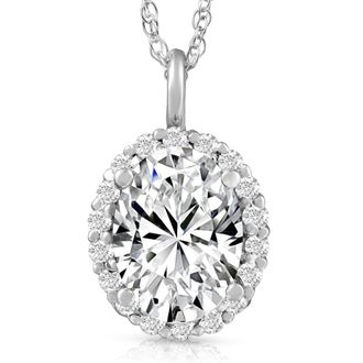 Pompeii3 3 Ct Oval Moissanite & Lab Grown Diamond Halo Pendant 14k Gold Necklace